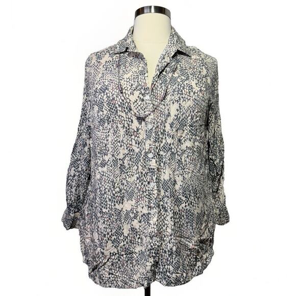 Velvet Heart Button-Up Blouse Beige & Gray Snake Print Women’s Size 2X - Picture 1 of 11